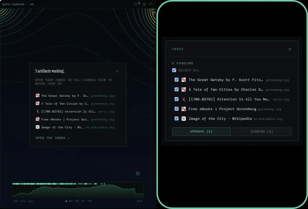The Anahera inbox holding auto-captured pages awaiting review